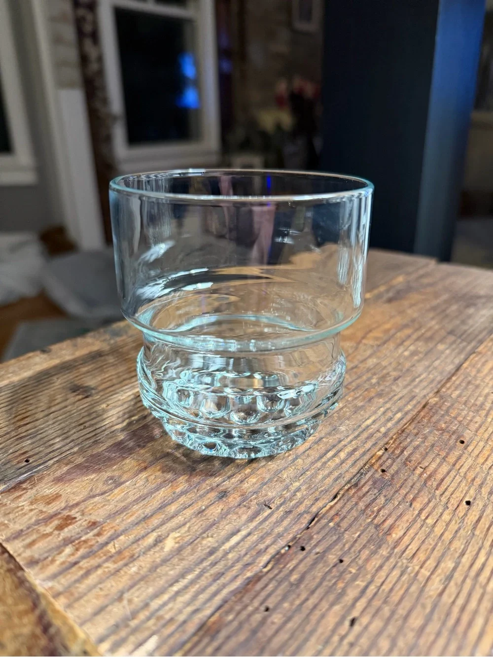 Vintage MCM wood drink caddy and lowball glass set